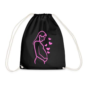 Mama Herz Babybauch Schwangerschaft Schwanger - Turnbeutel - Schwarz - Vorne