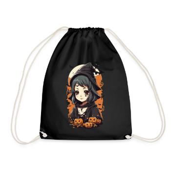 Anime Stil Okkulte kleine Halloween Hexe - Turnbeutel - Schwarz - Vorne