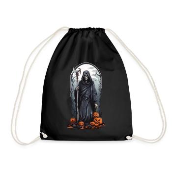 Retro Grim Reaper Pumpkin Halloween Horror Design - Drawstring Bag - black - Front