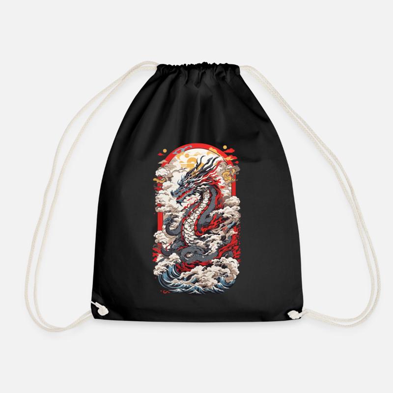 Japan Drachen Ukiyo-E Retro Kunst Design - Turnbeutel - Schwarz