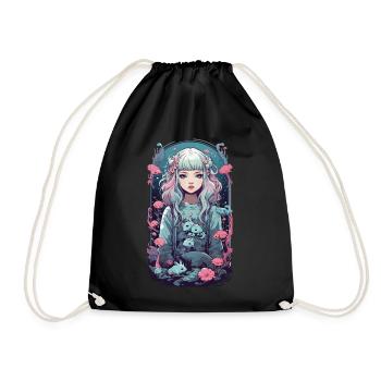 Pastel Goth Anime Underwater Gothic Girl - Drawstring Bag - black - Front