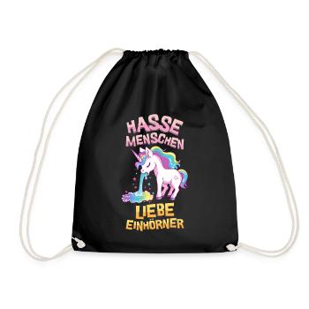 Ich Hasse Menschen Einhorn Kotzt Regenbogen Lustig - Turnbeutel - Schwarz - Vorne