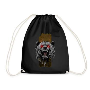 Inferno Roar: Furious Bear with Red Flaming Eyes - Drawstring Bag - black - Front