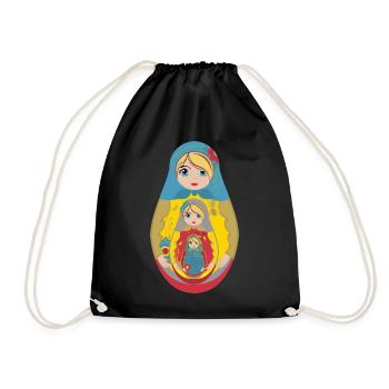 Traditional Russian Matryoshka Doll - Drawstring Bag - black - Front
