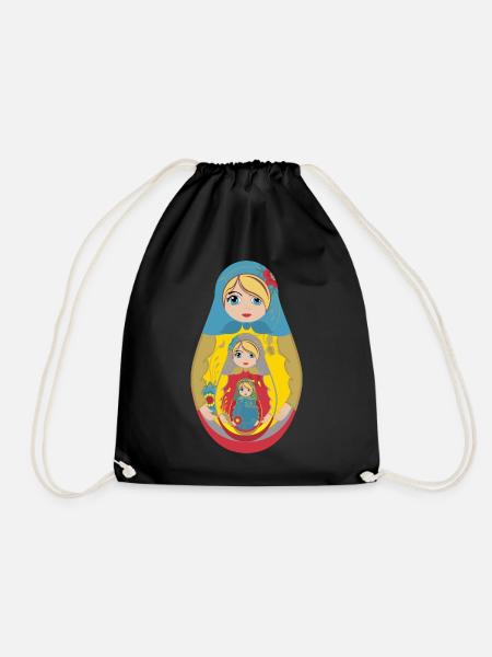 Traditionelle russische Matroschka Puppe - Turnbeutel - Schwarz
