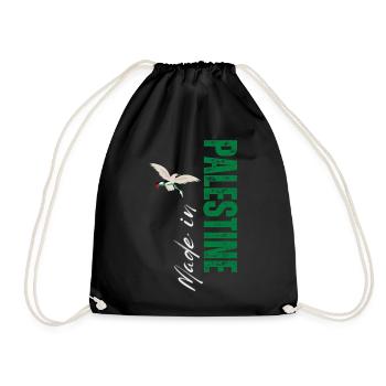 Made in Palestine, vertical design - Drawstring Bag - black - Front