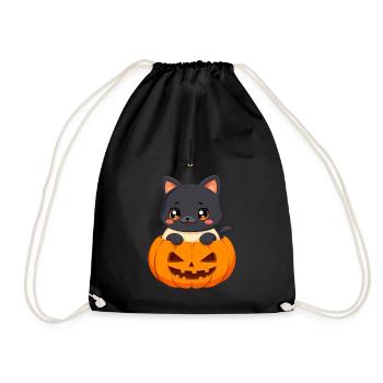 Chat d’Halloween avec citrouille d’Halloween - Sac de sport léger - noir - Devant