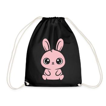 Kawaii Hase Rosa Große Augen Süß - Turnbeutel - Schwarz - Vorne
