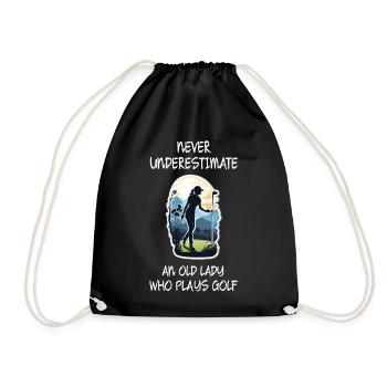 Never Underestimate An Old Lady Who Plays Golf - Drawstring Bag - black - Front