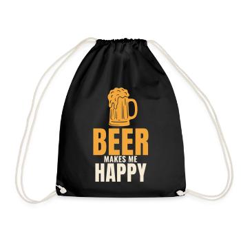 Beer Makes Me Happy lustiger Bier Spruch - Turnbeutel - Schwarz - Vorne