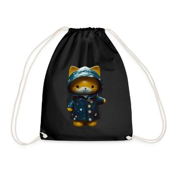 Cat Raincoat Gift - Drawstring Bag - black - Front
