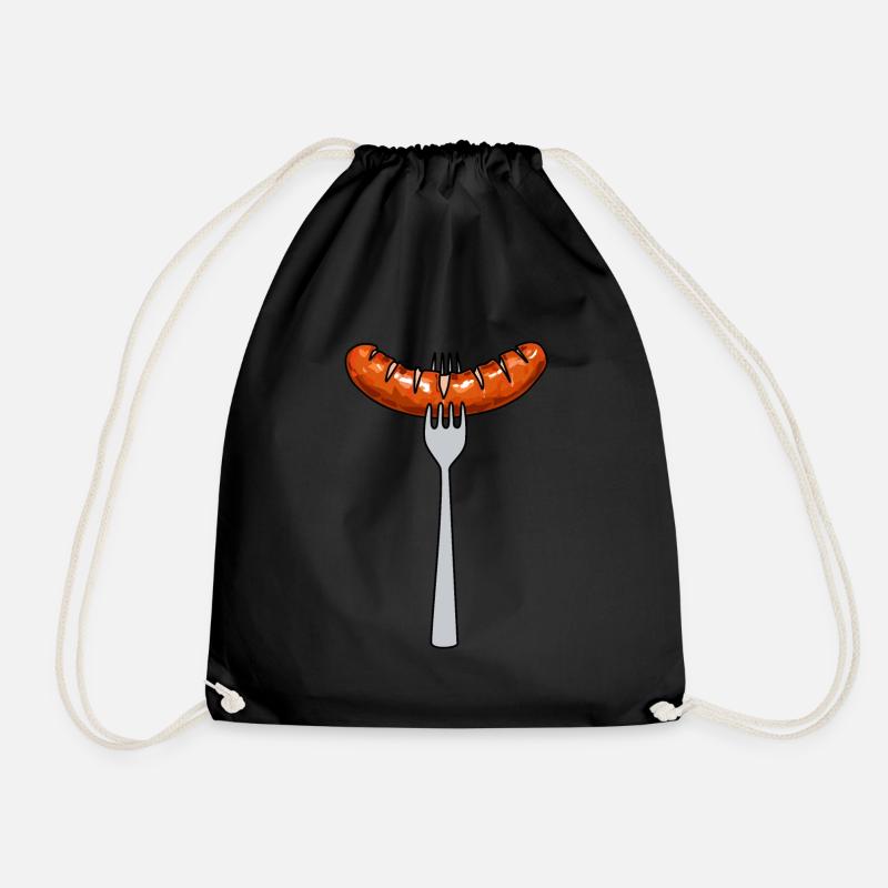 Sausage with fork sausage fork - Drawstring Bag - black