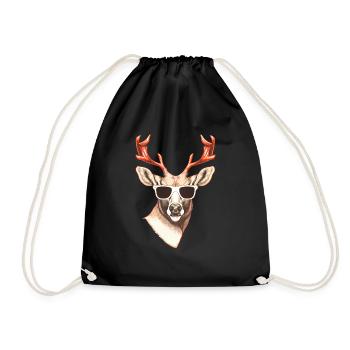 Rentier mit Sonnenbrille, Weihnachtsshirt, Winter - Turnbeutel - Schwarz - Vorne