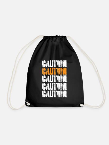 Caution Attention - Drawstring Bag - black