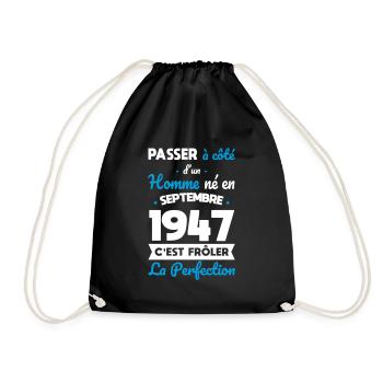 Anniversaire 75 ans - Né en Septembre 1947 - Sac de sport léger - noir - Devant