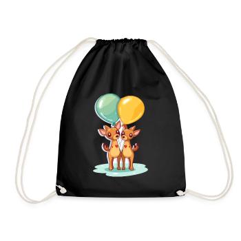 Hirsche, Kawaii, Karikatur, Haustier, Spielend, Mit, Balloons - Turnbeutel - Schwarz - Vorne