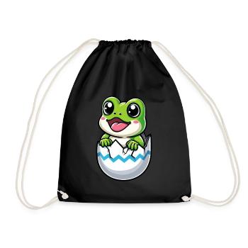 Buntes Osterei mit Schlüpfendem Frosch Motiv - Turnbeutel - Schwarz - Vorne