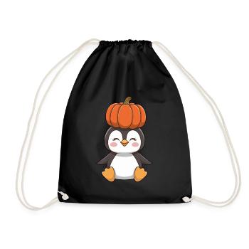 Cute Halloween Penguin Pumpkin Cartoon - Drawstring Bag - black - Front