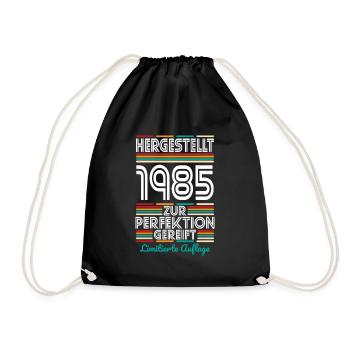 40. Geburtstag - Hergestellt 1985 - Turnbeutel - Schwarz - Vorne