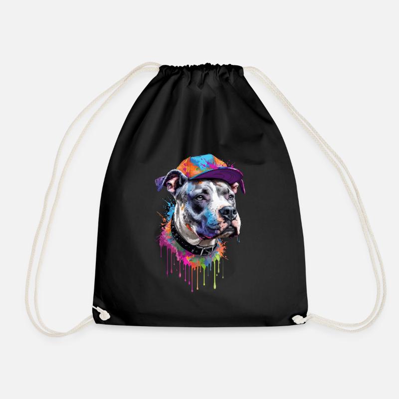 Pitbull Graffiti Hund mit Cap - Turnbeutel - Schwarz