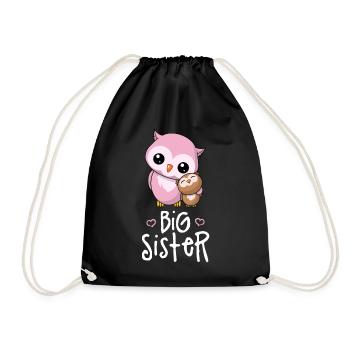 Big Sister - Big sister sibling owls - Drawstring Bag - black - Front