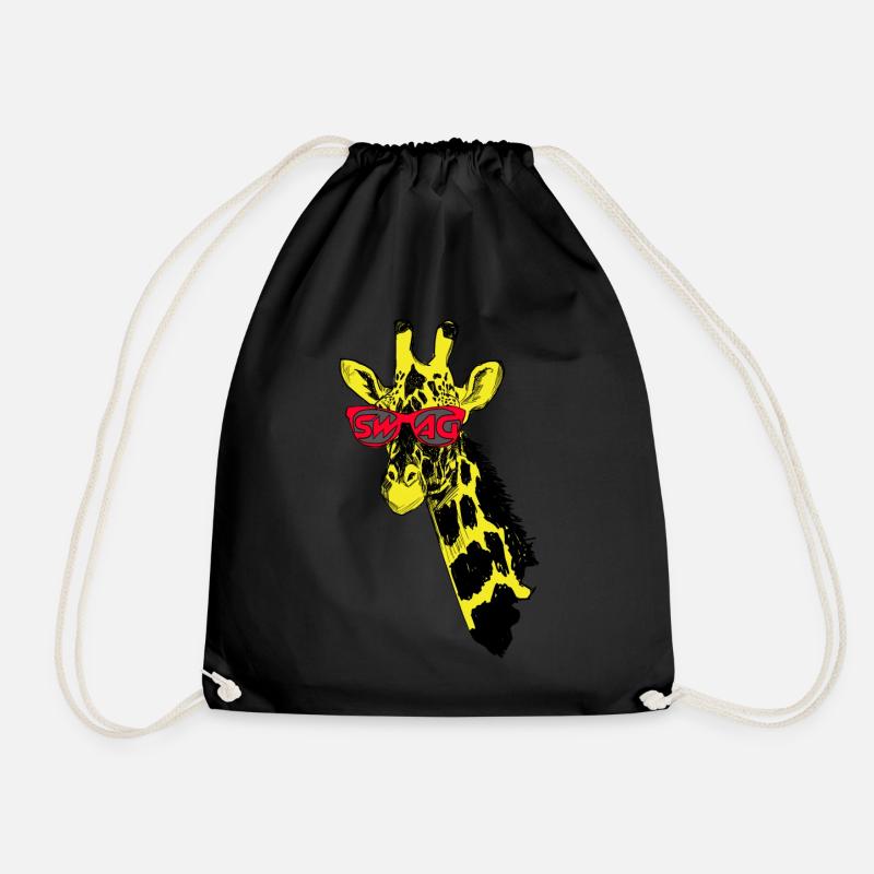Giraffe with the sunglasses - Drawstring Bag - black
