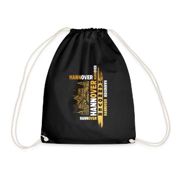 Hanover Germany City Skyline Font Gold - Drawstring Bag - black - Front