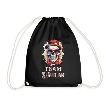 JGA Team Bräutigam Totenkopf Junggesellenabschied - Turnbeutel - Schwarz - Vorne