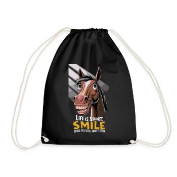 Life is short, smile while you still have teeth - Drawstring Bag - black - Front