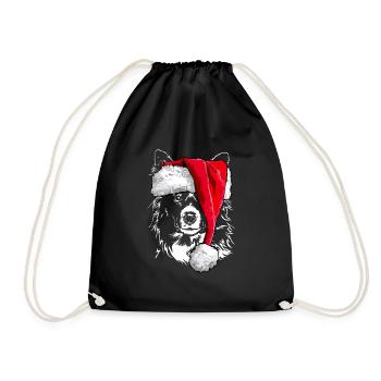 Santa BORDER COLLIE Weihnachten Hunde Wilsigns - Turnbeutel - Schwarz - Vorne