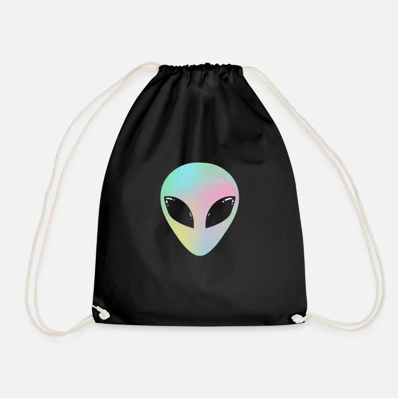 Alien head alien hologram holographic UFO gift - Drawstring Bag - black