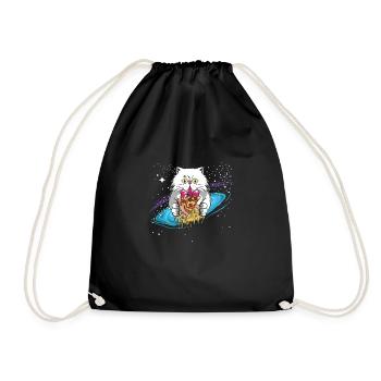 Cat kitten persian cat space pizza gift - Drawstring Bag - black - Front