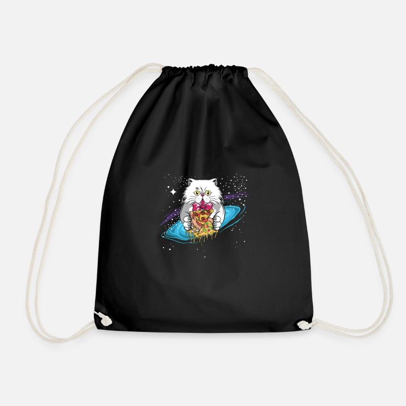 Katze Kätzchen Perserkatze Weltraum Pizza Geschenk - Turnbeutel - Schwarz