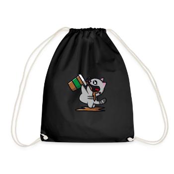 Cat is drinking a coffee - Drawstring Bag - black - Front