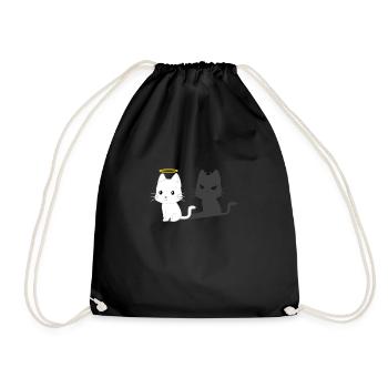 Katzen TShirt - Engel Teufel Tshirt - Turnbeutel - Schwarz - Vorne
