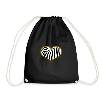 Zebra heart gift stripes Christmas kids - Drawstring Bag - black - Front