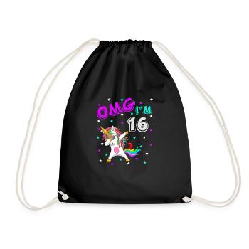 OMG I'm 16 Lustige Einhorn Unicorn Geburtstagsidee - Turnbeutel - Schwarz - Vorne