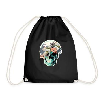 Human Skull and Flowers 34 - Drawstring Bag - black - Front