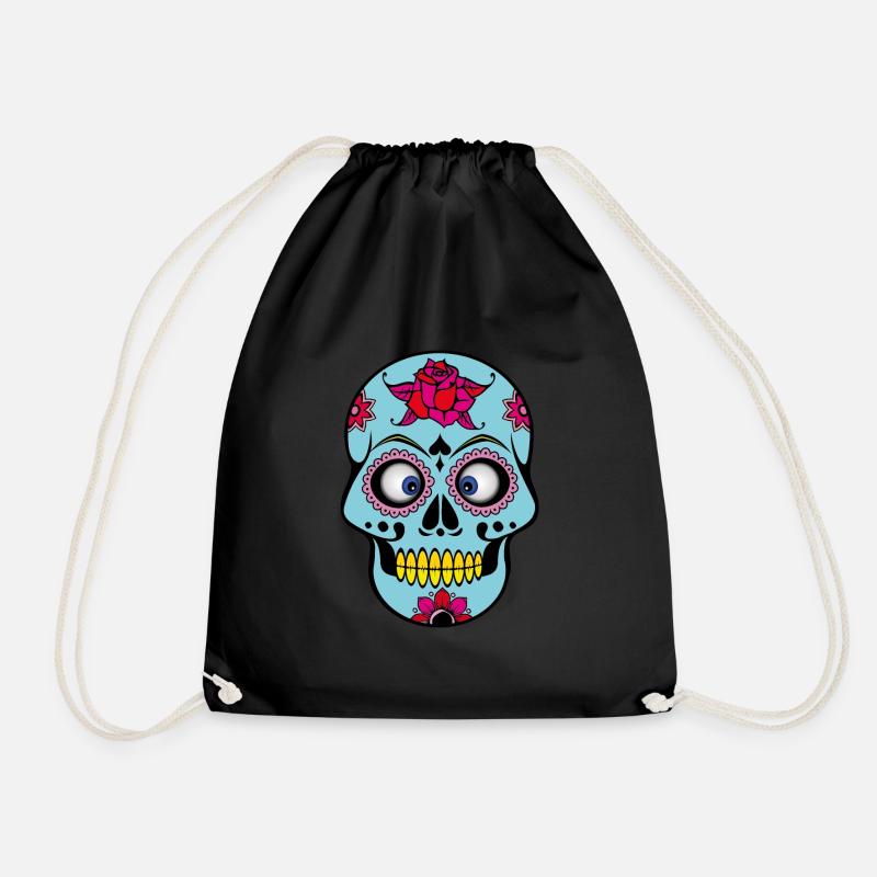 Squinting funny skull | funny skull - Drawstring Bag - black
