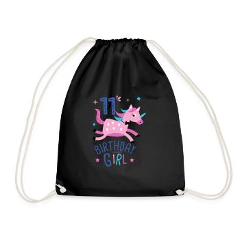 11. Geburtstag Mädchen 11 Jahre Licorn Einhorn - Turnbeutel - Schwarz - Vorne