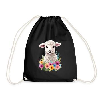 Schaf Blumen Lamm Schäfer Geschenk süß Aquarell - Turnbeutel - Schwarz - Vorne
