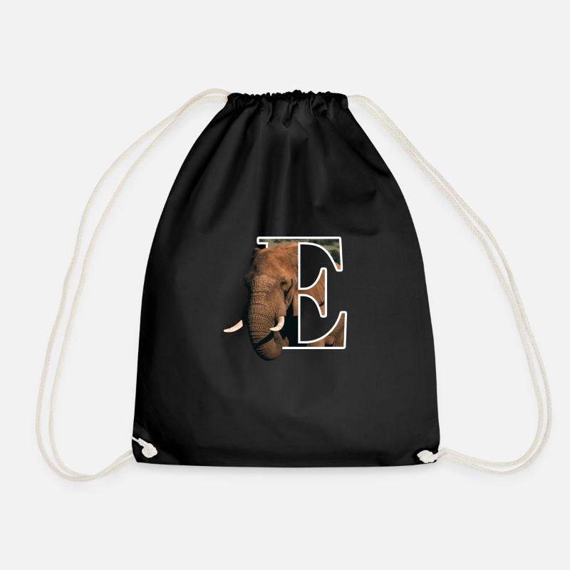 E Elephant alphabet animals - Drawstring Bag - black