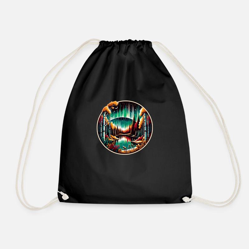 Nordic Wilderness & Northern Lights - Vikings - Drawstring Bag - black