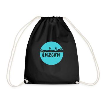 lucerne,skyline, circle, silhouette, blue - Drawstring Bag - black - Front