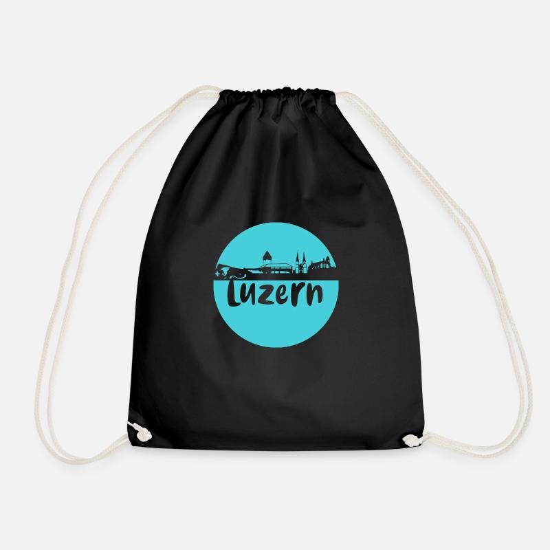 luzern,skyline, kreis, scherenschnitt, blau - Turnbeutel - Schwarz