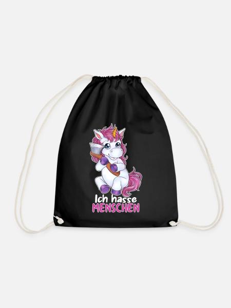 Ich hasse Menschen niedliches Einhorn mit Axt - Turnbeutel - Schwarz