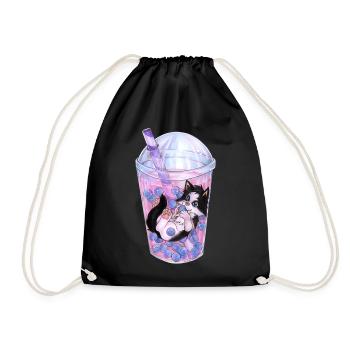 Lustige Katze schwimmt in Bubble Tea Geschenkidee - Turnbeutel - Schwarz - Vorne
