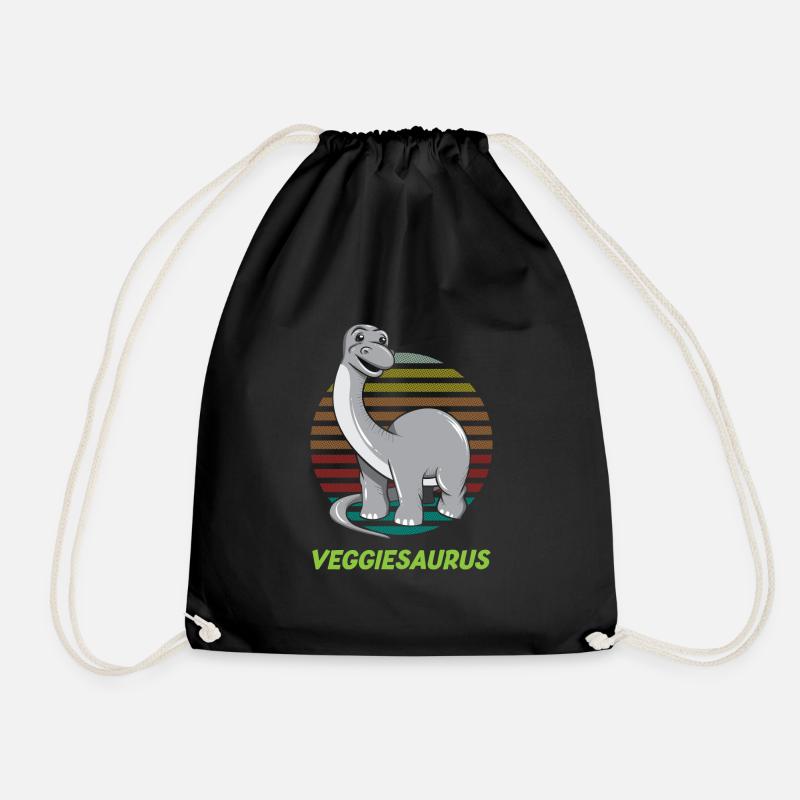 Veggiesaurus Funny Veganism Dinosaur Vegan - Drawstring Bag - black