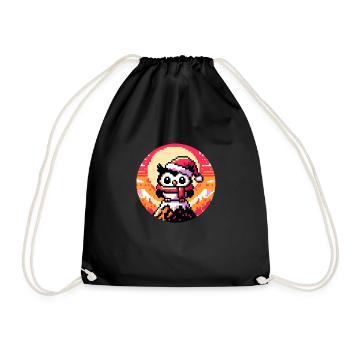 Funny colorful Christmas owl with Santa hat - Drawstring Bag - black - Front