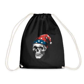 Skull mit bunter Kappe lustiges Skulldesign - Turnbeutel - Schwarz - Vorne